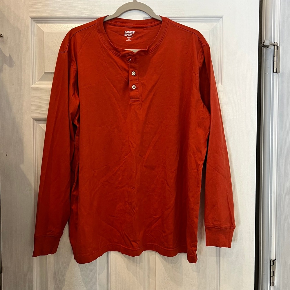 Lands End Henley Shirt 100% Cotton Burnt Orange Classic Outdoorsy Gorpcore XL